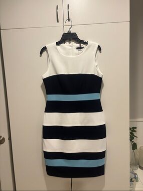 Tommy Hilfiger Sleeveless Striped Mini Dress - White, Black & Light Blue